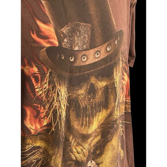 Scarecrow Skull With Cowboy Hat And Flames Halloween T Shirt Men’s L Large‎ - Picture 2 of 6